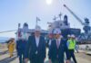 Στα Ναυπηγεία Ελευσίνας ο Υπουργός Ανάπτυξης, Τάκης Θεοδωρικάκος, ο Αμερικανός Πρέσβης, Γιώργος Τσούνης και η Γ.Γ Ιδιωτικών Επενδύσεων, Στελλίνα Σιαράπη